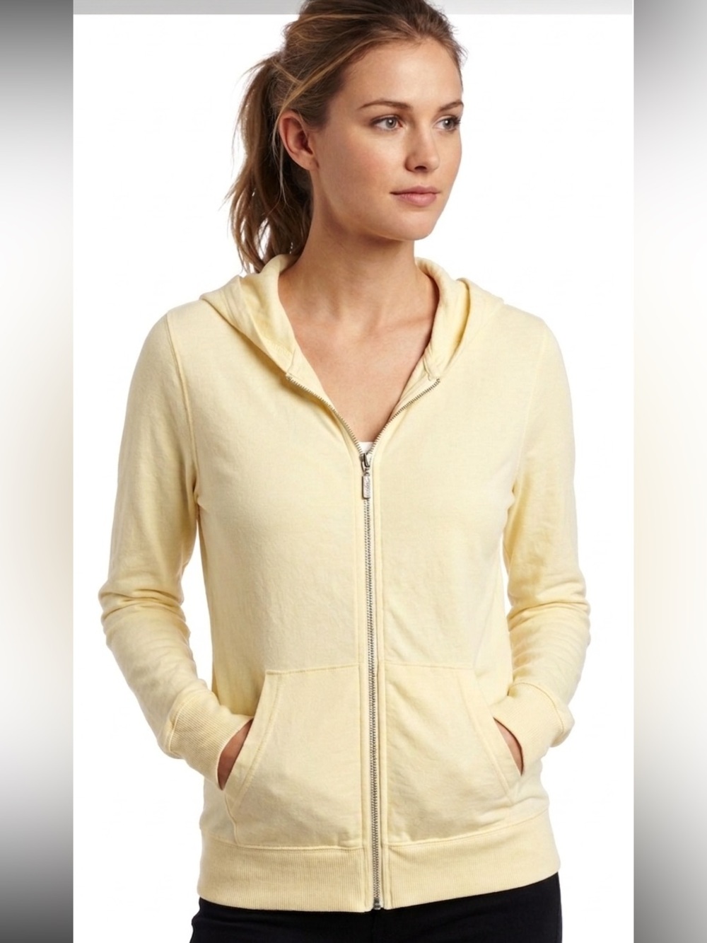 Young Fabulous & Broke Light Cream Zip-Front Hoodie Jacket Medium